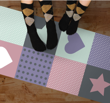 Tapis vinyle pour enfants étoile coeur patchwork - TenStickers