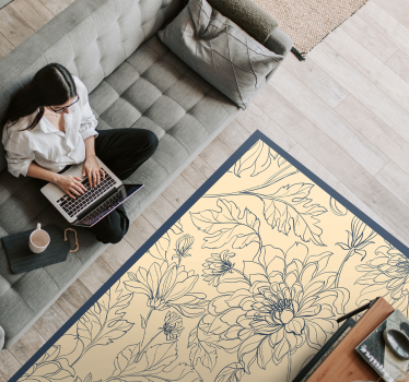 Tapis vinyle salon contour floral élégant - TenStickers