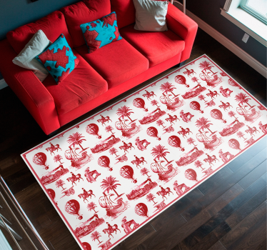 Tapis en vinyle jouy illustration exotique rouge - TenStickers