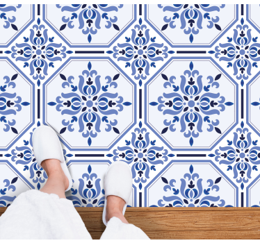 Tapis vinyle carreaux de ciment éléments de fleurs d'azur - TenStickers