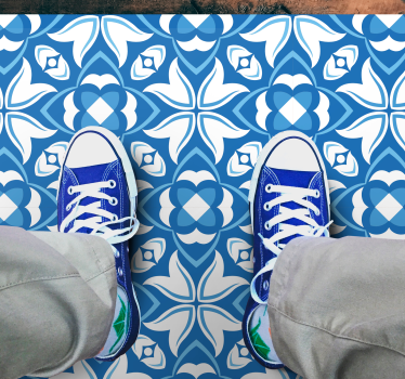 Tapis vinyle carreaux de ciment motif de fleurs d'azur - TenStickers