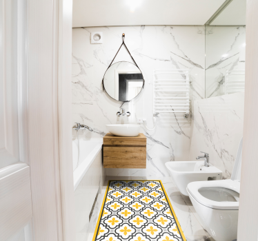 Tapis vinyle carreaux de ciment motif floral jaune - TenStickers
