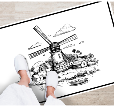 Tapis vinyle vintage paysage de moulins à vent - TenStickers