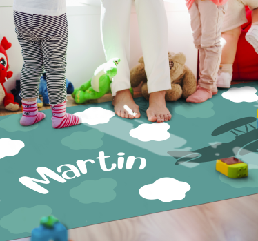 Tapis vinyle autres tapis nuages et avion avec nom - TenStickers