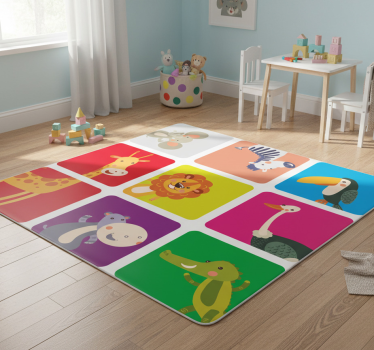 Tapis vinyle pour enfants carreaux colorés avec animaux - TenStickers