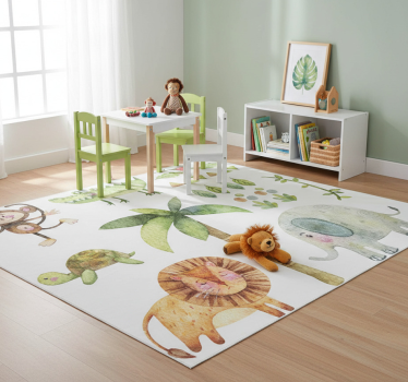Tapis vinyle pour enfants animaux de la jungle aquarelle - TenStickers