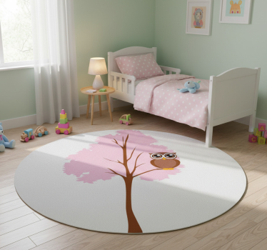 Tapis vinyle pour enfants arbre rose avec hibou - TenStickers