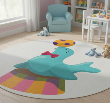 Tapis vinyle pour enfants avec phoque de cirque et ballon - TenStickers