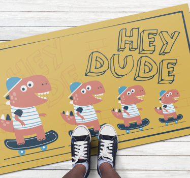 Tapis vinyle pour enfants dinosaures en skateboard - TenStickers
