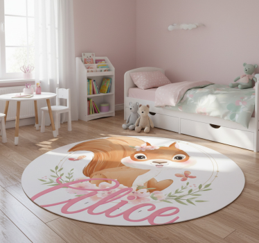 Tapis vinyle pour enfants écureuil mignon avec prénom - TenStickers