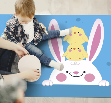 Tapis vinyle pour enfants lapin heureux avec des poussins - TenStickers