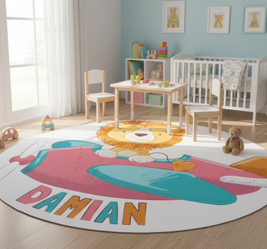 Tapis vinyle pour enfants lion avec prénom - TenStickers