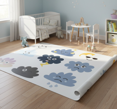 Tapis vinyle pour enfants nuages avec visages - TenStickers