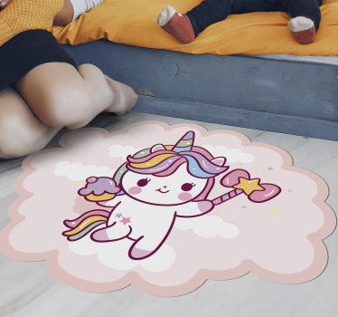 Tapis vinyle pour enfants bébé licorne avec baguette - TenStickers