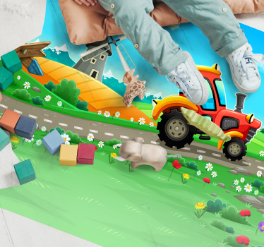 Tapis vinyle pour enfants scène de tracteur ludique - TenStickers