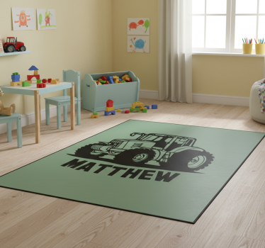 Tapis vinyle pour enfants silhouette de tracteur avec nom - TenStickers