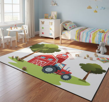 Tapis vinyle pour enfants tracteurs et arbres - TenStickers