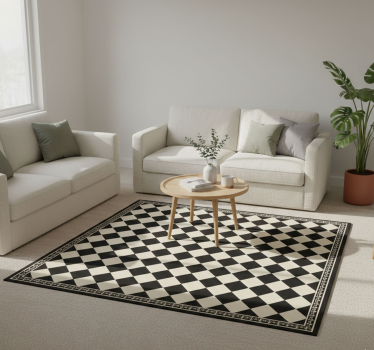 Tapis vinyle salon damier noir - TenStickers