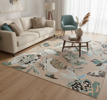 Tapis vinyle salon fleurs beiges neutres - TenStickers