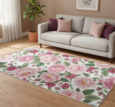 Tapis vinyle salon fleurs roses magnifiques - TenStickers