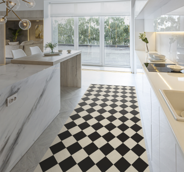 Tapis vinyle cuisine motif losanges noirs et blancs - TenStickers
