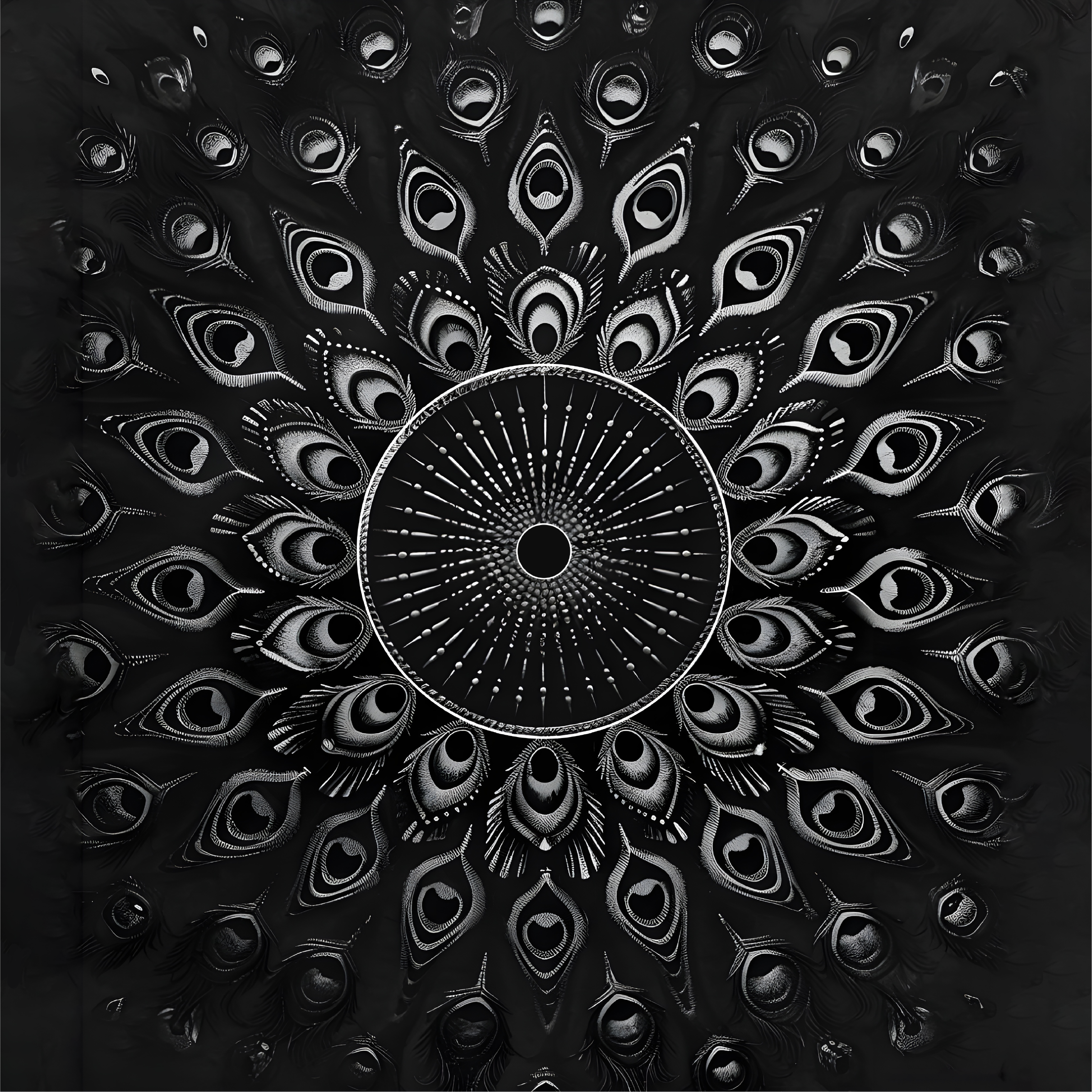 Tapis vinyle noir plumes de paon - TenStickers