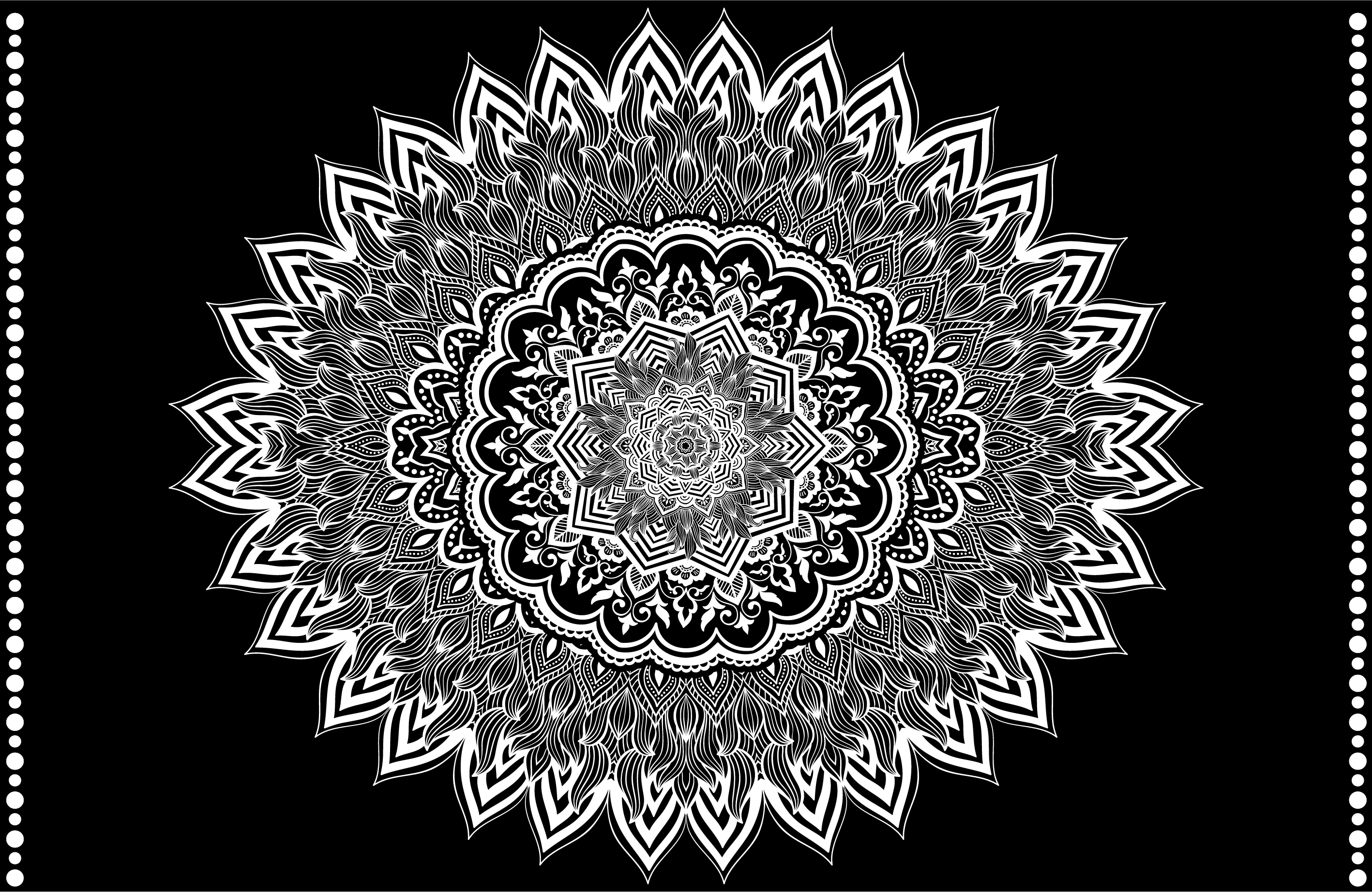 Tapis vinyle noir et blanc mandala floral - TenStickers