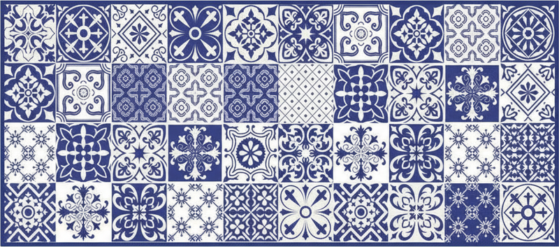 Tapis vinyle cuisine collage porcelaine cobalt - TenStickers