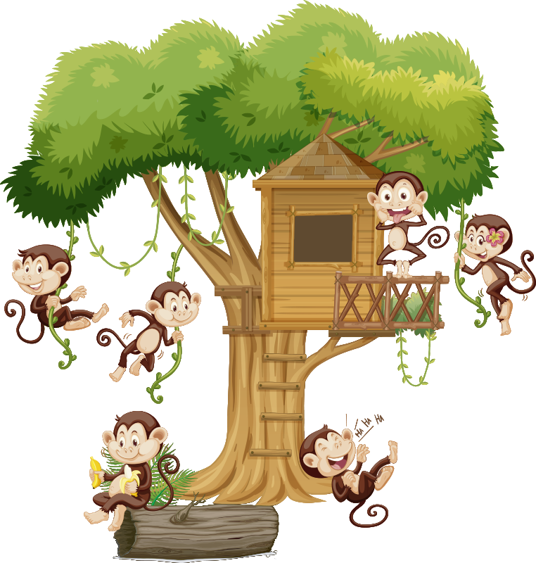 Tapis vinyle animal singes sur une maison dans les arbres - TenStickers