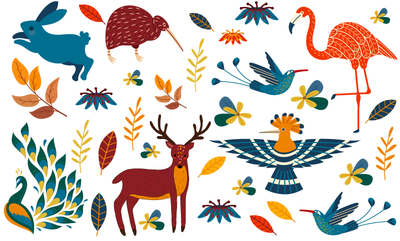Tapis vinyle animal style tengango animaux plantes - TenStickers