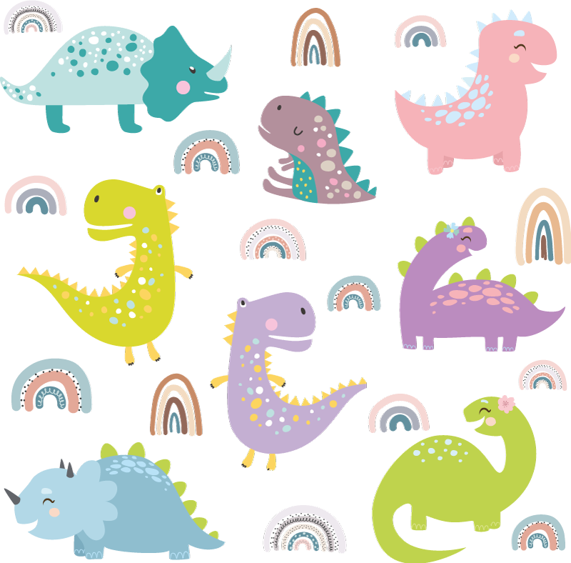 Tapis vinyle animal dinosaures nordiques avec arc-en-ciel - TenStickers