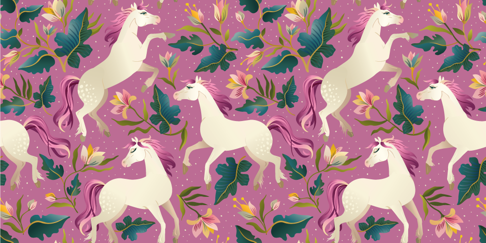 Tapis vinyle animal design de cheval floral rose - TenStickers