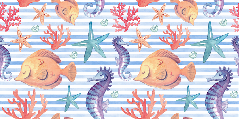 Tapis vinyle animal carreaux de la vie marine - TenStickers