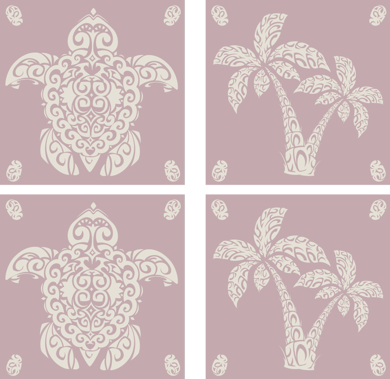 Tapis vinyle animal motif tortue et palmier hawaïen - TenStickers