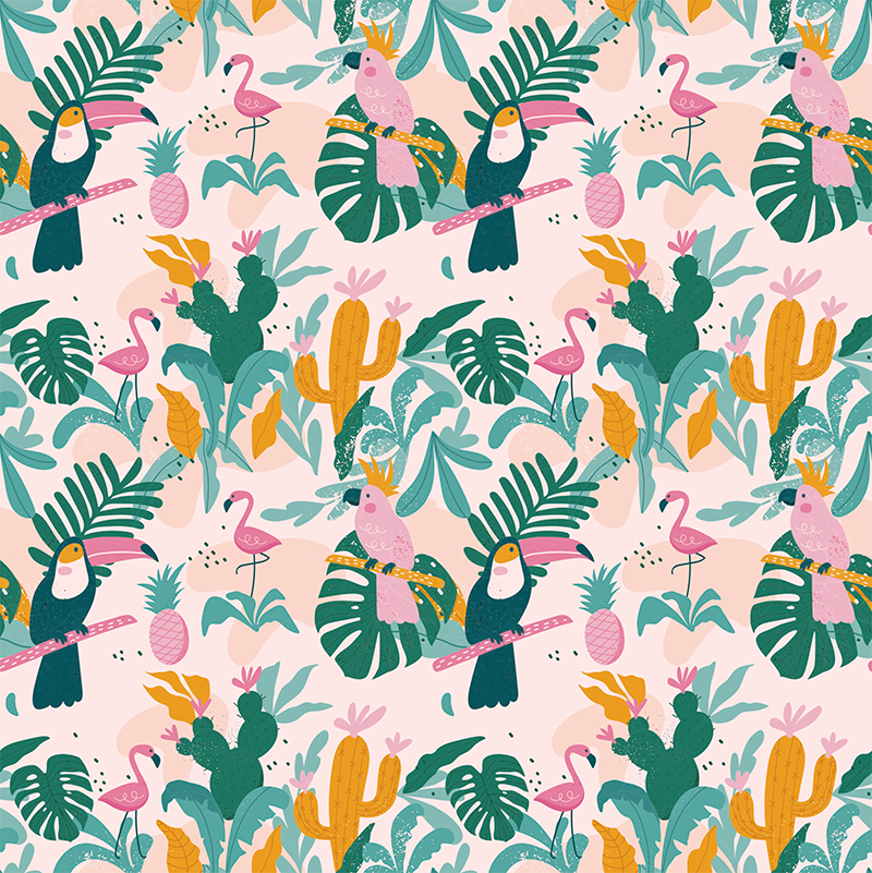 Tapis vinyle animal oiseaux tropicaux et feuilles - TenStickers