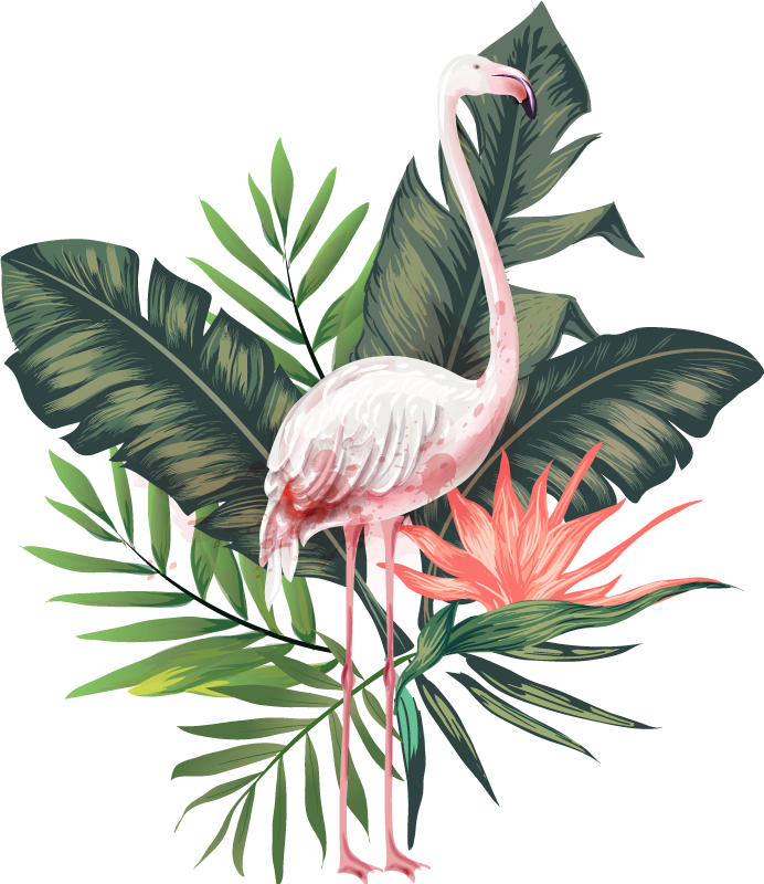 Tapis vinyle animal flamant rose et feuilles aquarelle - TenStickers