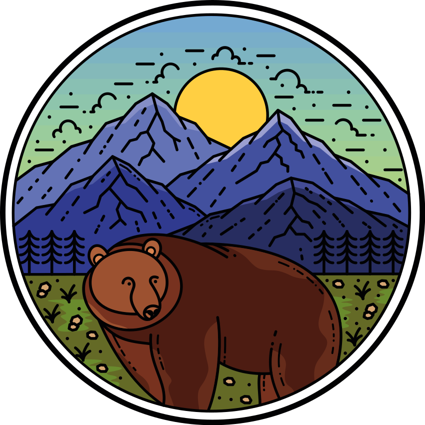 Tapis vinyle animal montagne avec ours rond - TenStickers