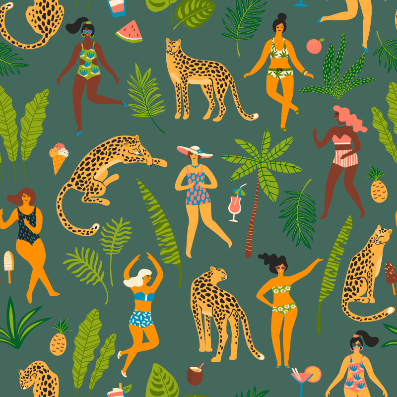 Tapis vinyle animal femme et fond léopard - TenStickers