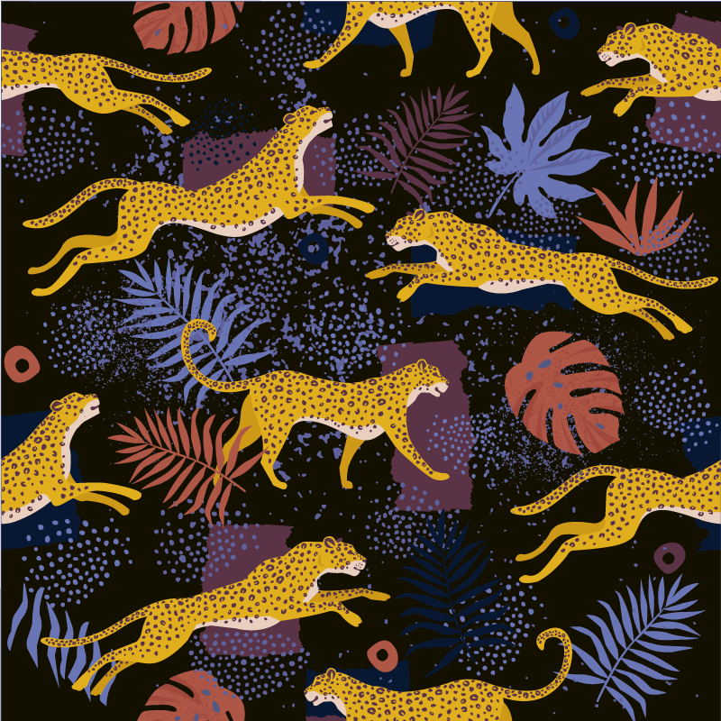 Tapis vinyle animal feuillage tropical et léopards - TenStickers