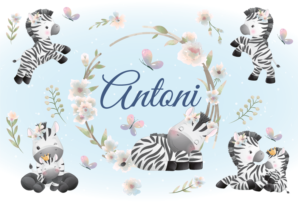 Tapis vinyle animal zèbres bébés avec nom - TenStickers