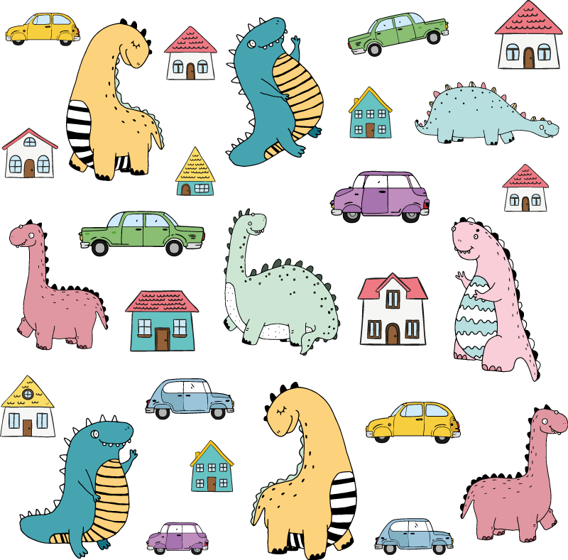 Tapis vinyle animal figures de dinosaures colorées - TenStickers