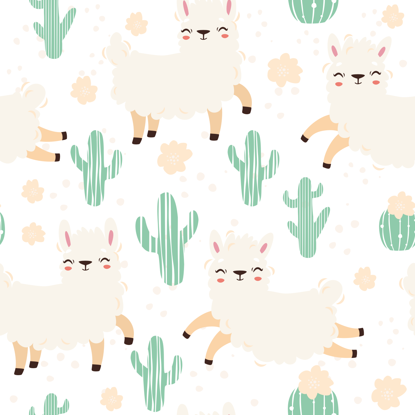 Tapis vinyle animal llamas mignons et cactus - TenStickers