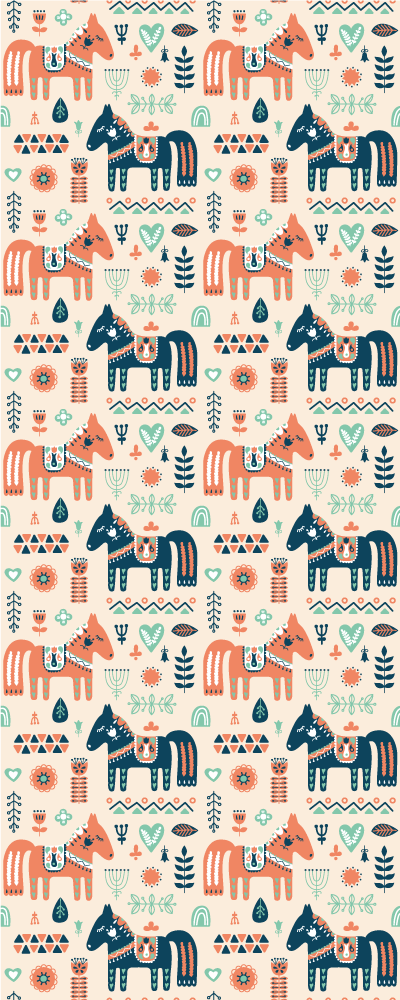 Tapis vinyle animal feuillage nordique et chevaux - TenStickers