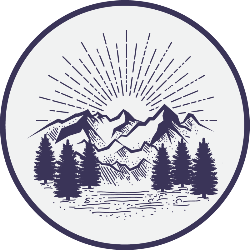 Tapis vinyle fleurs et plantes paysage montagne cercle - TenStickers