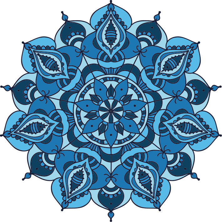 Tapis vinyle fleurs et plantes mandala bleu complexe - TenStickers