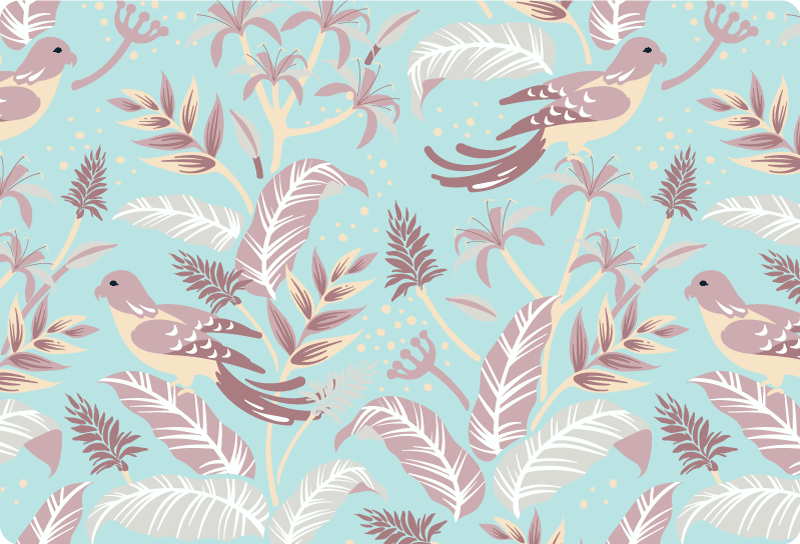 Tapis vinyle fleurs et plantes motif bleu et rose - TenStickers