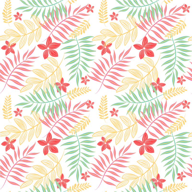 Tapis vinyle fleurs et plantes design feuilles néon - TenStickers