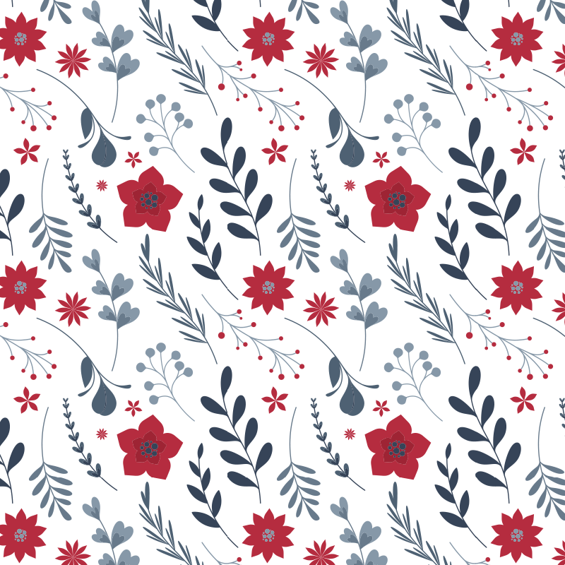 Tapis vinyle fleurs et plantes motif floral rouge et blanc - TenStickers