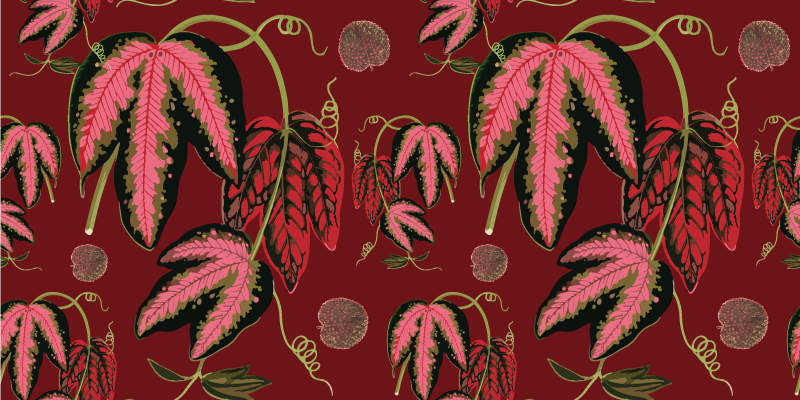 Tapis vinyle fleurs et plantes couleurs chaudes rouges - TenStickers