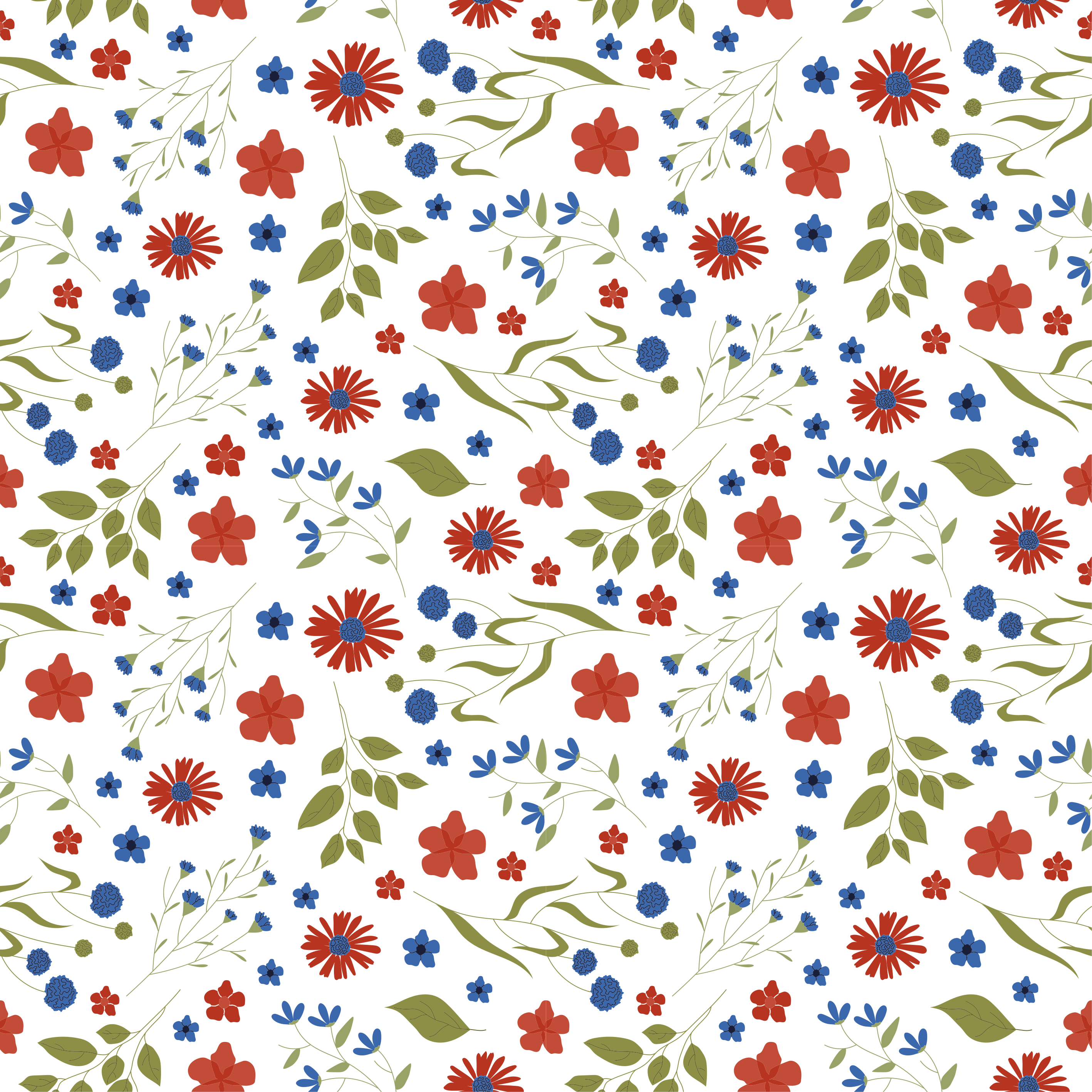 Tapis vinyle fleurs et plantes motifs bleu et rouge - TenStickers